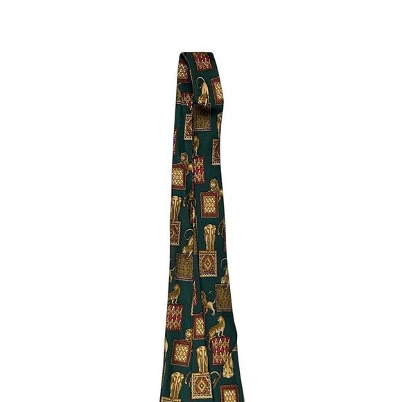 Salvatore Ferragamo Mens Green Lion Lioness Designer Silk Neck Tie Luxury - Picture 6 of 13